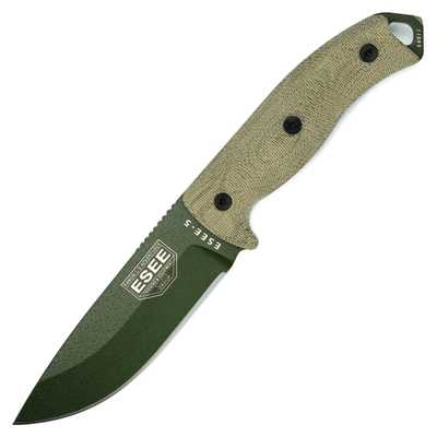 Esee 5 Tan Micarta Full Tang Green Blade with Kydex Sheath